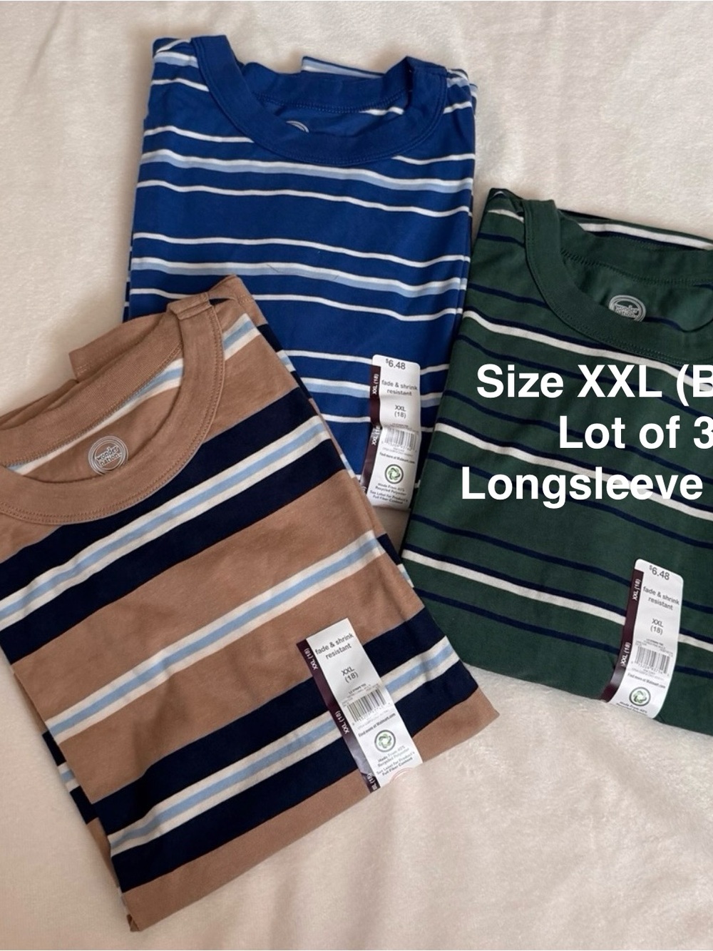 Wonder Nation Boys' Long Sleeve Stripe Tees,XXL